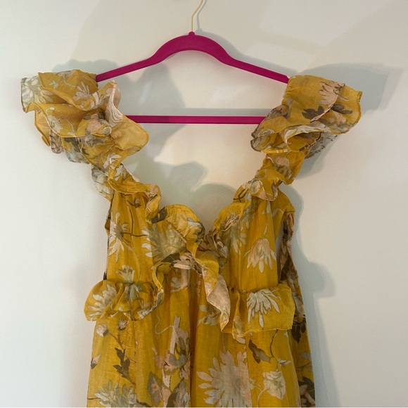 H&M Flutter Sleeve Maxi Dress Yellow Floral Size Small - Picture 4 of 10